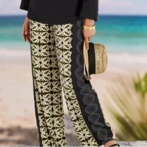 Soft Surroundings Canna Batlik Printed Wide-Leg Palazzo Pants, size 1X